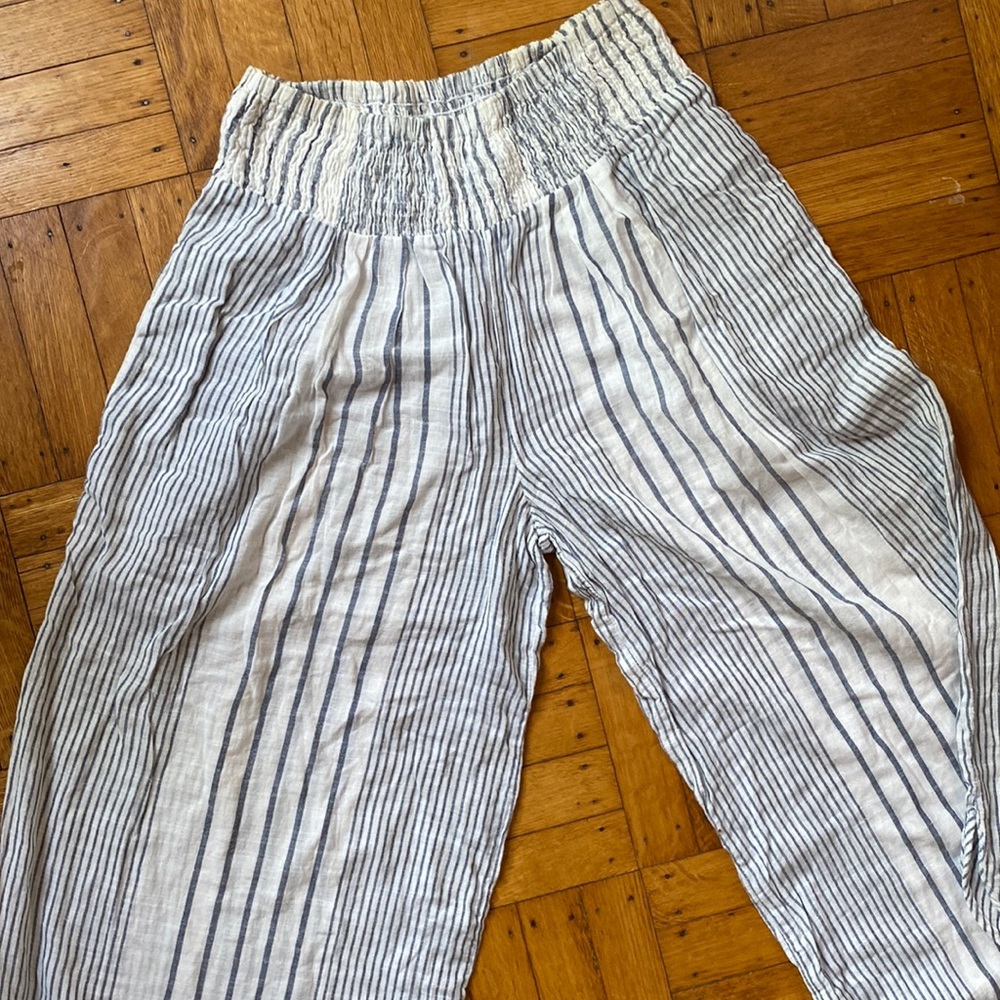 April Cornell beach pants/coverup in light blue and white stripes